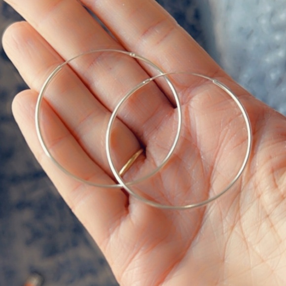Sterling Silver Endless Thin Hoop Earrings 45mm - Picture 7 of 7